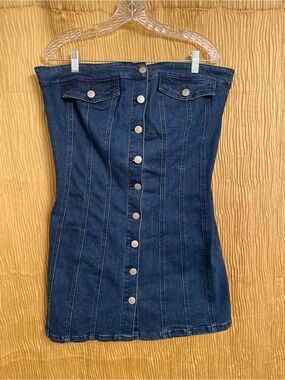 Love Cult Strapless Denim Button-Front Mini Dress